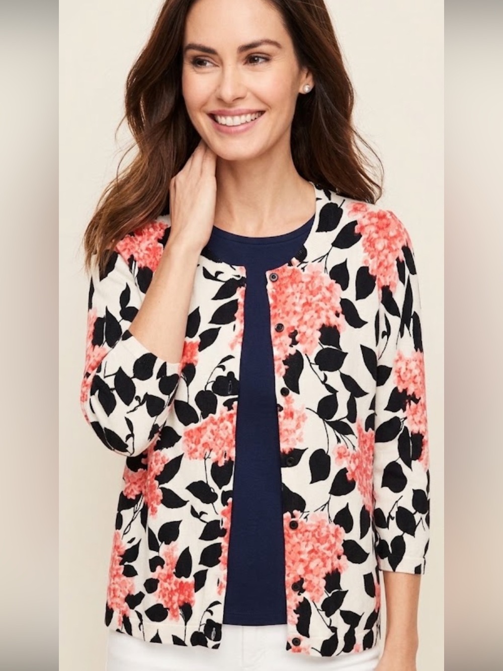 Talbots Size Mp harlequin floral design charming cardigan sweater